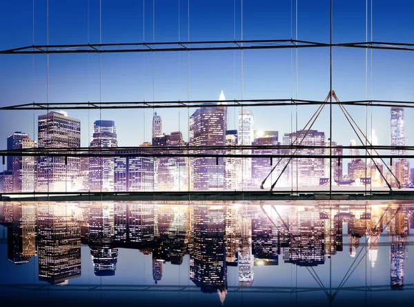 Budynek drapacz panoramiczny noc Nowego Jorku koncepcja — Zdjęcie stockowe