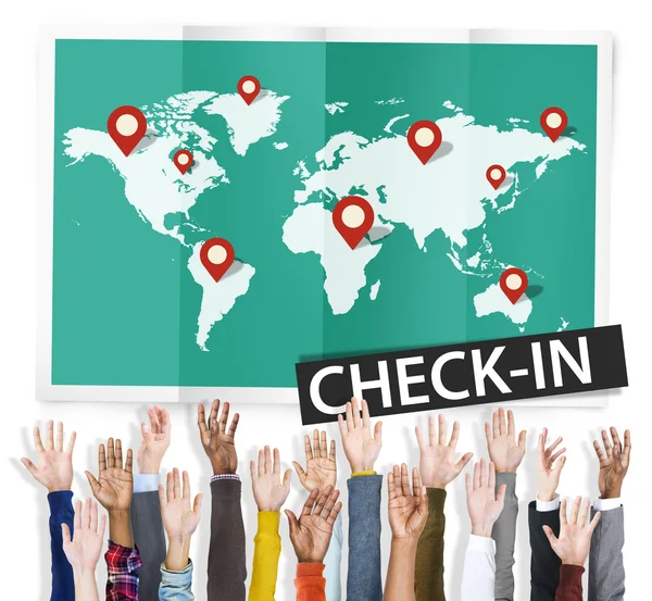 Check-in, globales Welttourenkonzept — Stockfoto