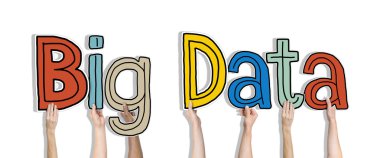 Farklı insanların ellerini büyük verileri tutan grup