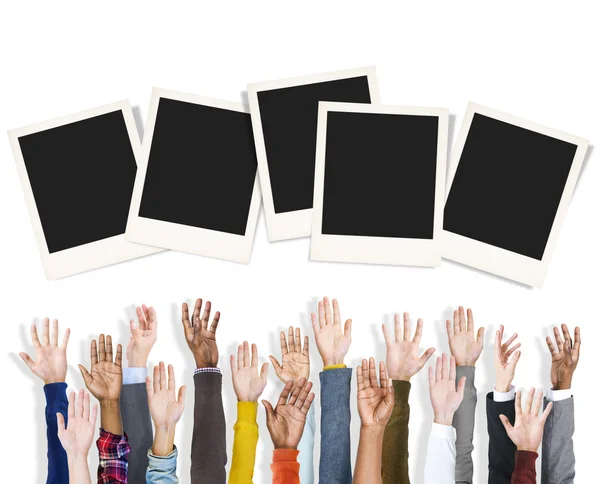 People with raised hands and Media Concept — Stock Photo, Image