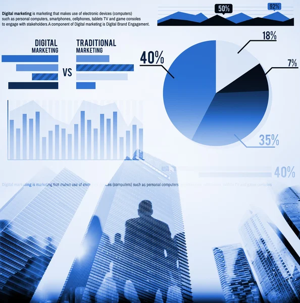 Digitální marketingové graf statistiky analýza finanční trh — Stock fotografie