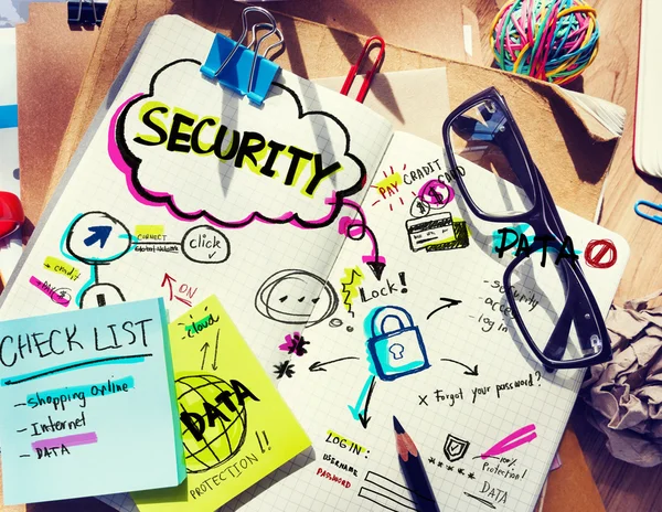 Note Pad e concetto di sicurezza — Foto Stock