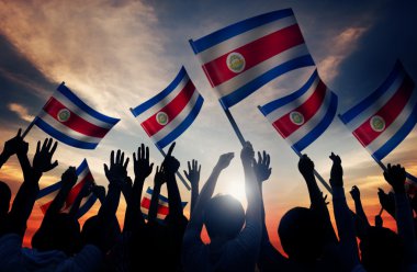 Group of People Waving Flags of Costa Rica clipart