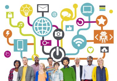 Group of people and Global Social Media Networking