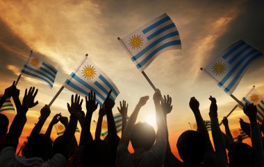 Bir grup insan Arjantin bayrakları sallayarak