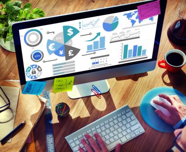 Man working with Finance Financial Business Economy on computer