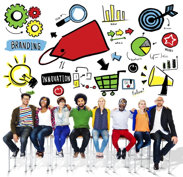 Diversity group of people and Branding Communication — Stock Photo, Image