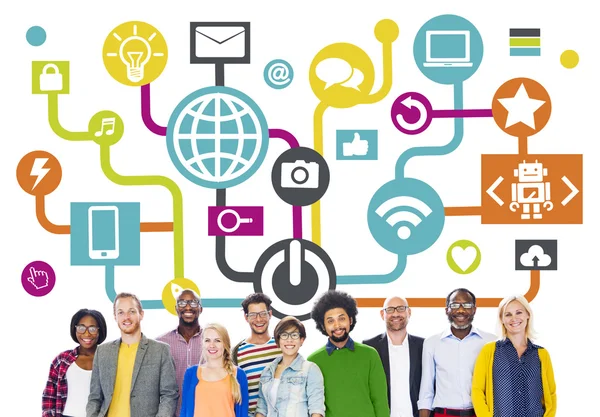 Gruppo di persone e Global Social Media Networking — Foto Stock