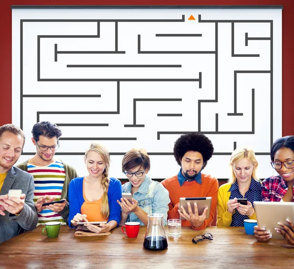 Business people and Maze Strategy Success Solution — Stok fotoğraf