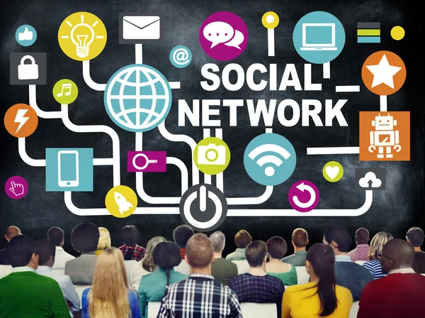 Gruppo di persone e Global Social Media Networking — Foto Stock