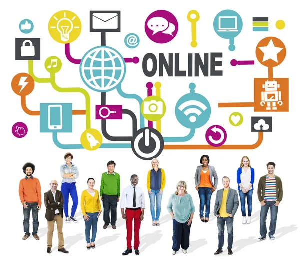 Gruppo di persone e Global Social Media Networking — Foto Stock