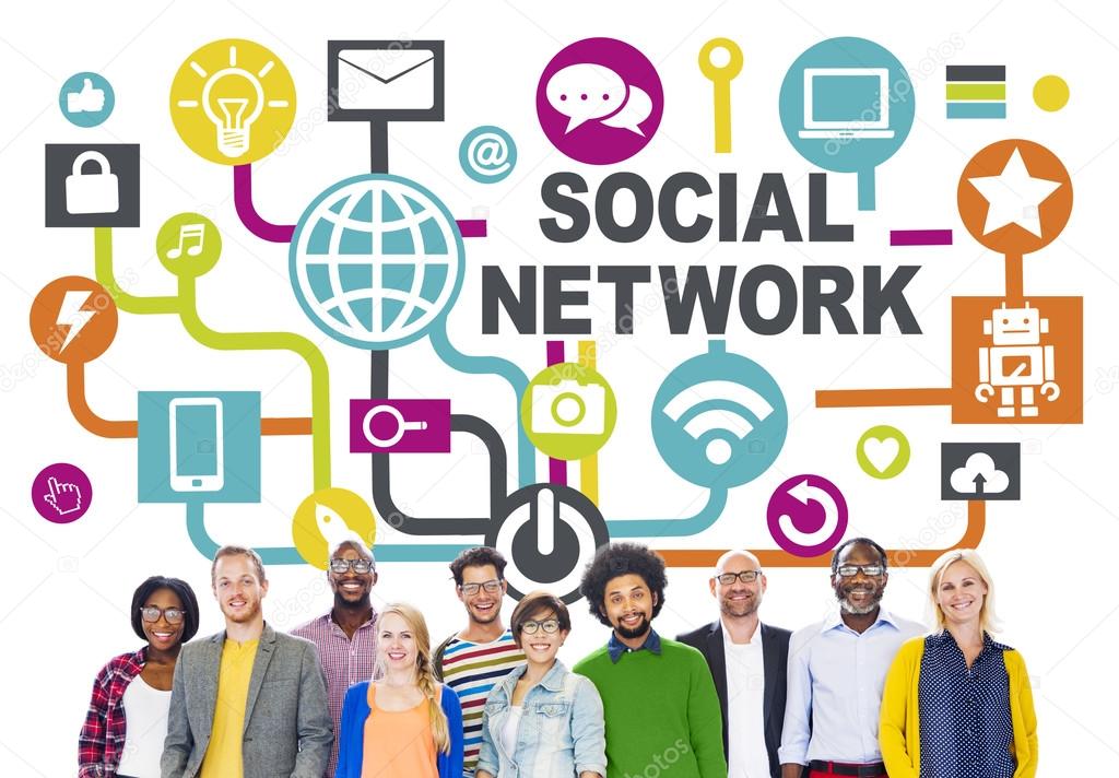 Group of people and Global Social Media Networking