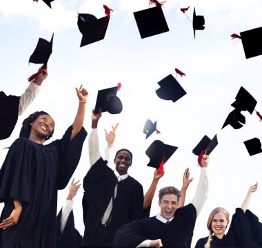 Öğrenciler kutlama mezuniyet, eğitim kavramı