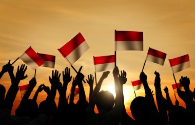 Bir grup insan Endonezya bayrakları sallayarak