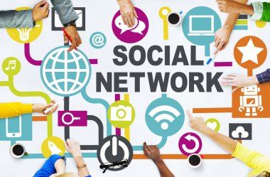Group of people and Global Social Media Networking