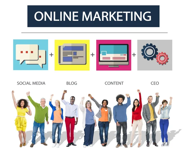 Diversidade Pessoas e conceito de marketing online — Fotografia de Stock