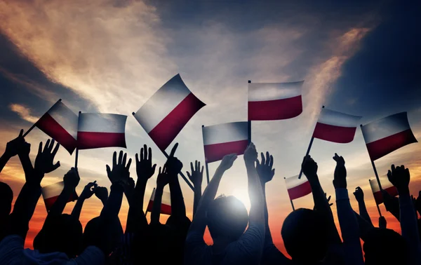 People Waving Polish Flags — Stock Photo, Image