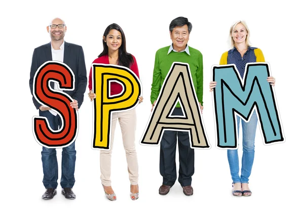 Verschiedene Personen mit Text-Spam — Stockfoto