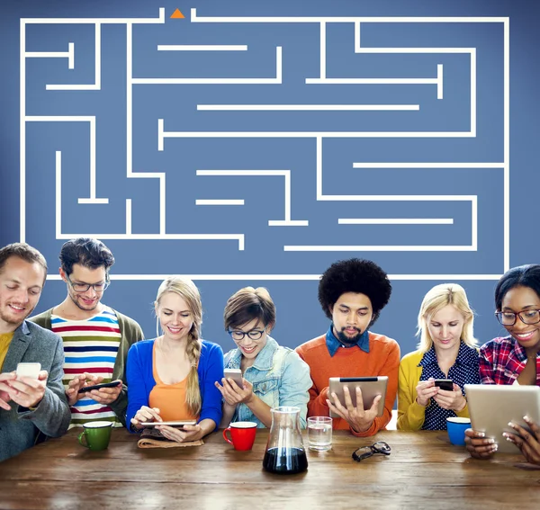 Business people and Maze Strategy Success Solution — Stok fotoğraf