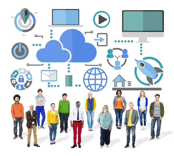 Big Data Sharing Online Global Communication Cloud — 图库照片