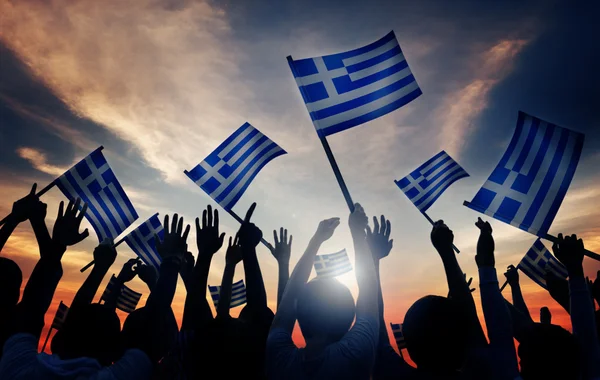 Group of People Holding Flags of Greece — Stock Photo, Image