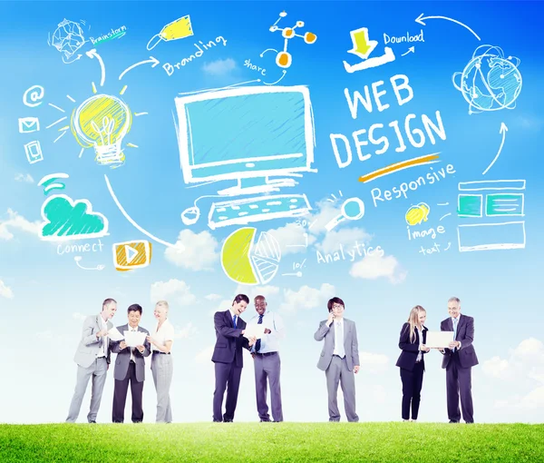 Csoport az emberek és a web design koncepció — Stock Fotó