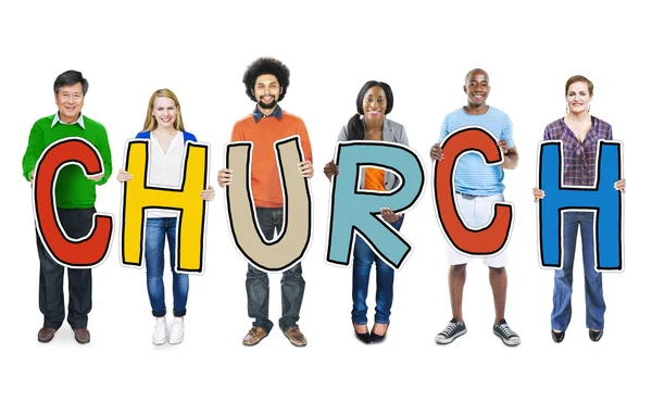 DIverse People Holding Text Church — Stock Photo, Image