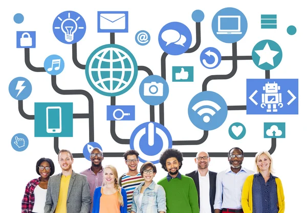 Gruppo di persone e Global Social Media Networking — Foto Stock