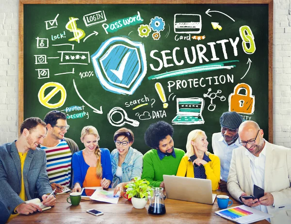 Etnia Persone Brainstorming Sicurezza Protezione Discussione — Foto Stock