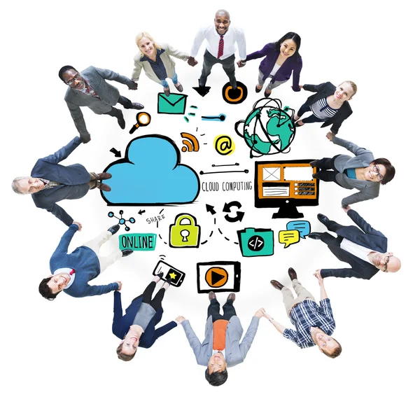 Business People e Cloud Computing Supporto al lavoro di squadra — Foto Stock