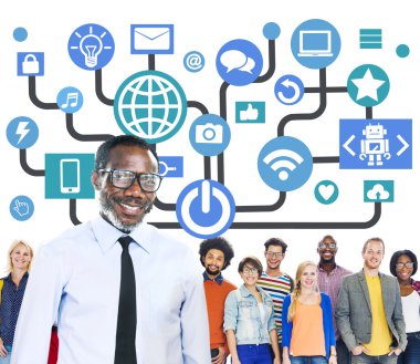 Group of people and Global Social Media Networking