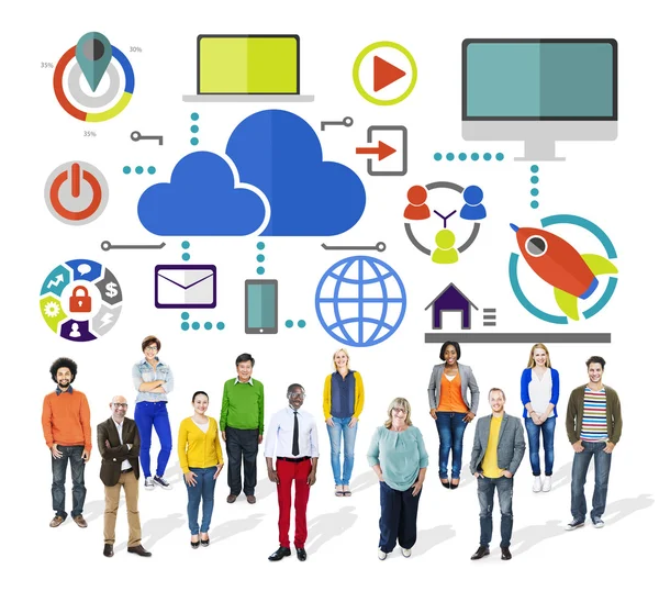 Compartilhamento de Big Data Online Global Communication Cloud — Fotografia de Stock