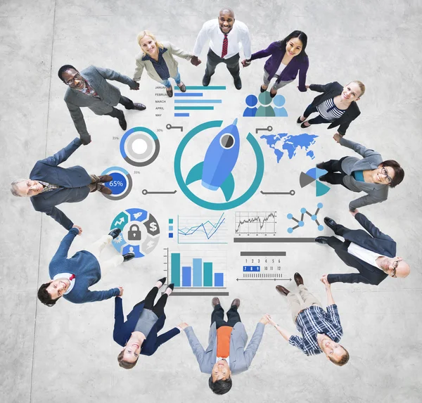 Novo gráfico de negócios Inovação Trabalho em equipe Negócios globais — Fotografia de Stock