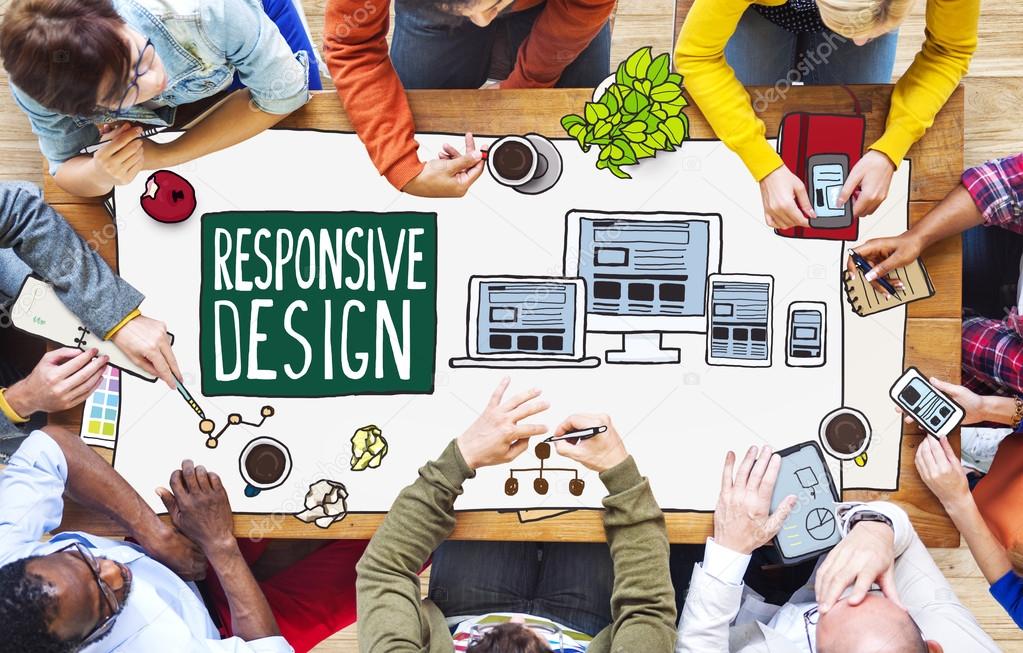 People Working and Responsive Design Concept