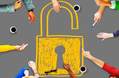 İş adamları ve Sucurity kilit koruma kavramı