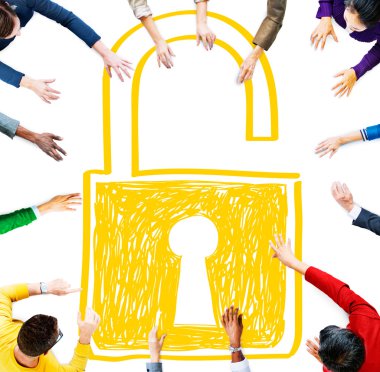 İş adamları ve Sucurity kilit koruma kavramı