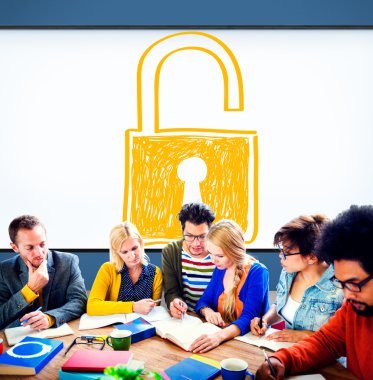 İş adamları ve Sucurity kilit koruma kavramı