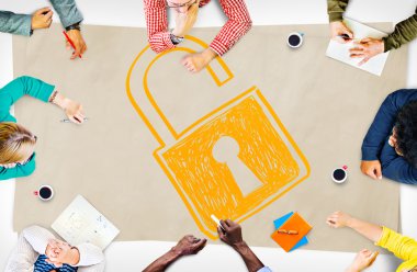 İş adamları ve Sucurity kilit koruma kavramı