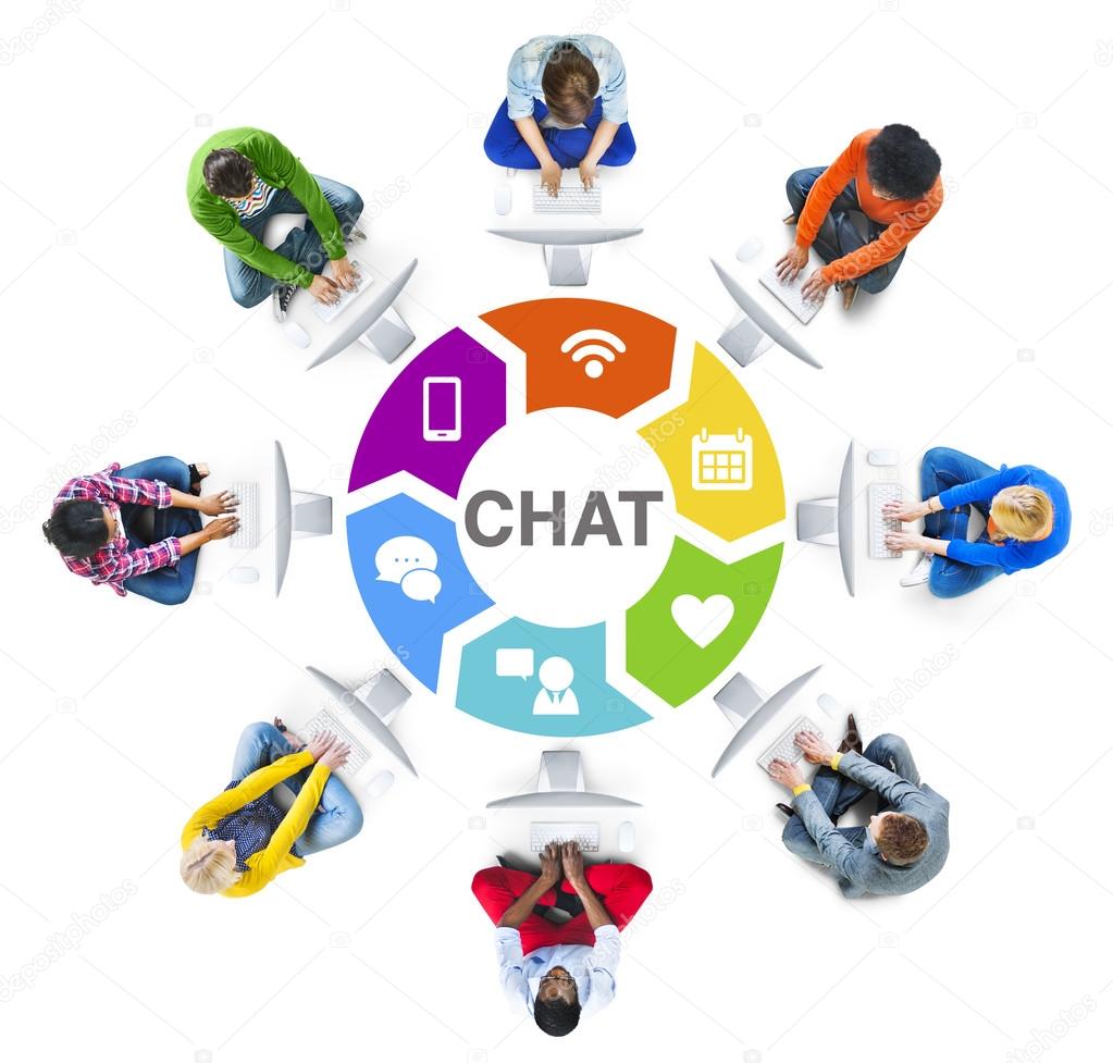 People in a Circle Using Computer