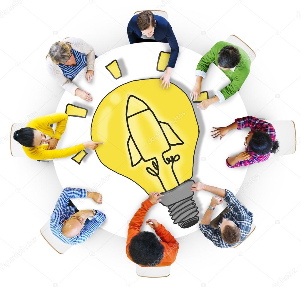 Group of People with Light Bulb Symbol