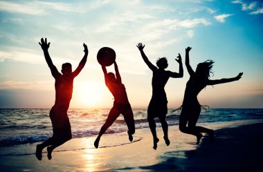 İnsanlar Beach parti yaz konsepti