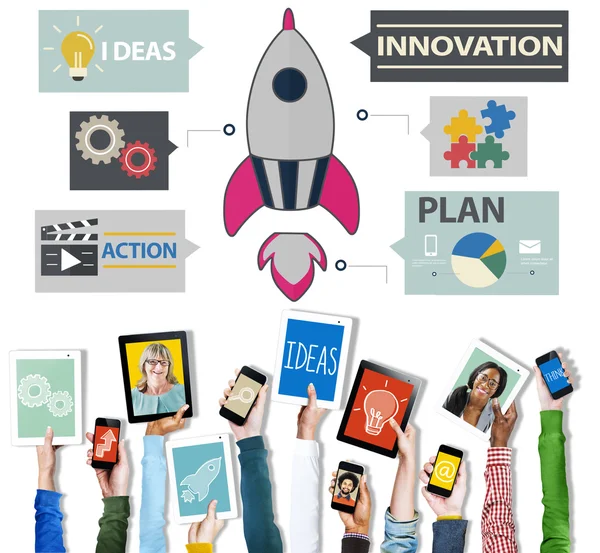 Innovation Planification Idées Action Lancement du concept de démarrage — Photo