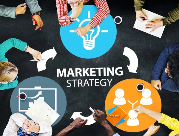 Στρατηγική μάρκετινγκ επωνυμίας εμπορική διαφήμιση σχέδιο — Φωτογραφία Αρχείου