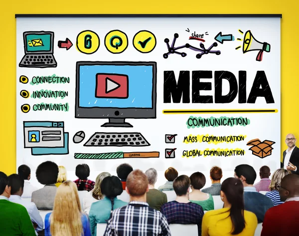 Медіа пристрої медіа комунікації мультимедійна концепція — стокове фото