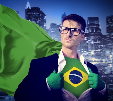 İşadamı süper kahraman Brezilya bayrağı kavramı
