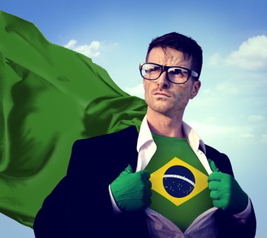 İşadamı süper kahraman Brezilya bayrağı kavramı