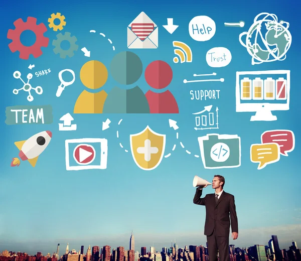 Man speaking in megaphone and Team Concept — Stock Photo, Image