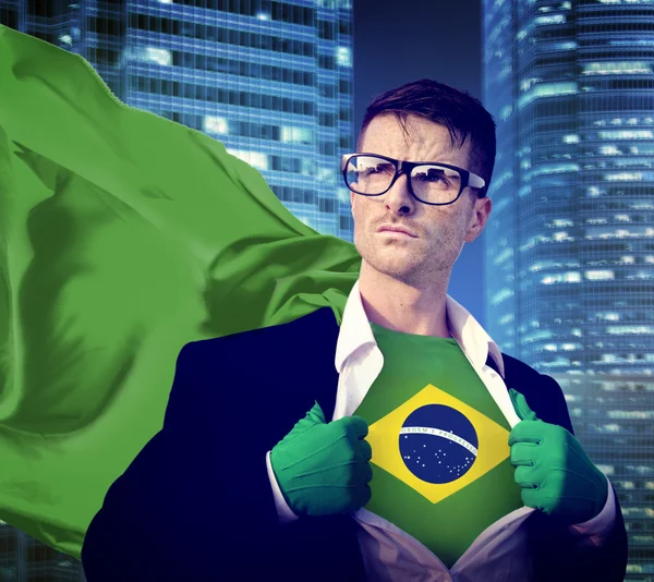 Hombre de negocios Superhero Brazil Flag Concept —  Fotos de Stock