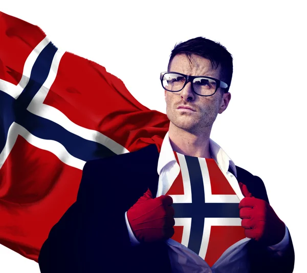 Biznesmen Superhero Norwegia flaga koncepcja — Zdjęcie stockowe