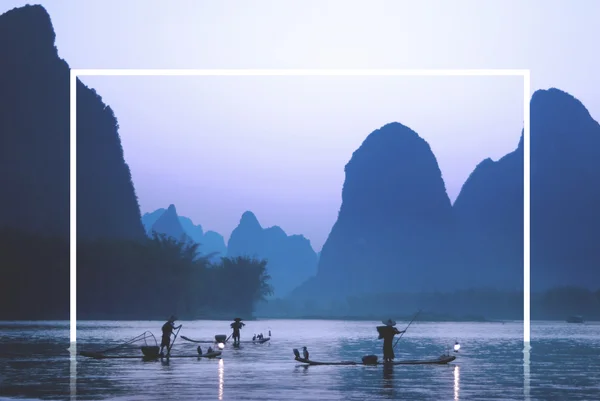Çin balıkçılar silüeti — Stok fotoğraf